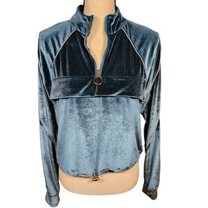 Capsulle Velour Cropped Half Zip Tracksuit Top, Bluegreen, Medium